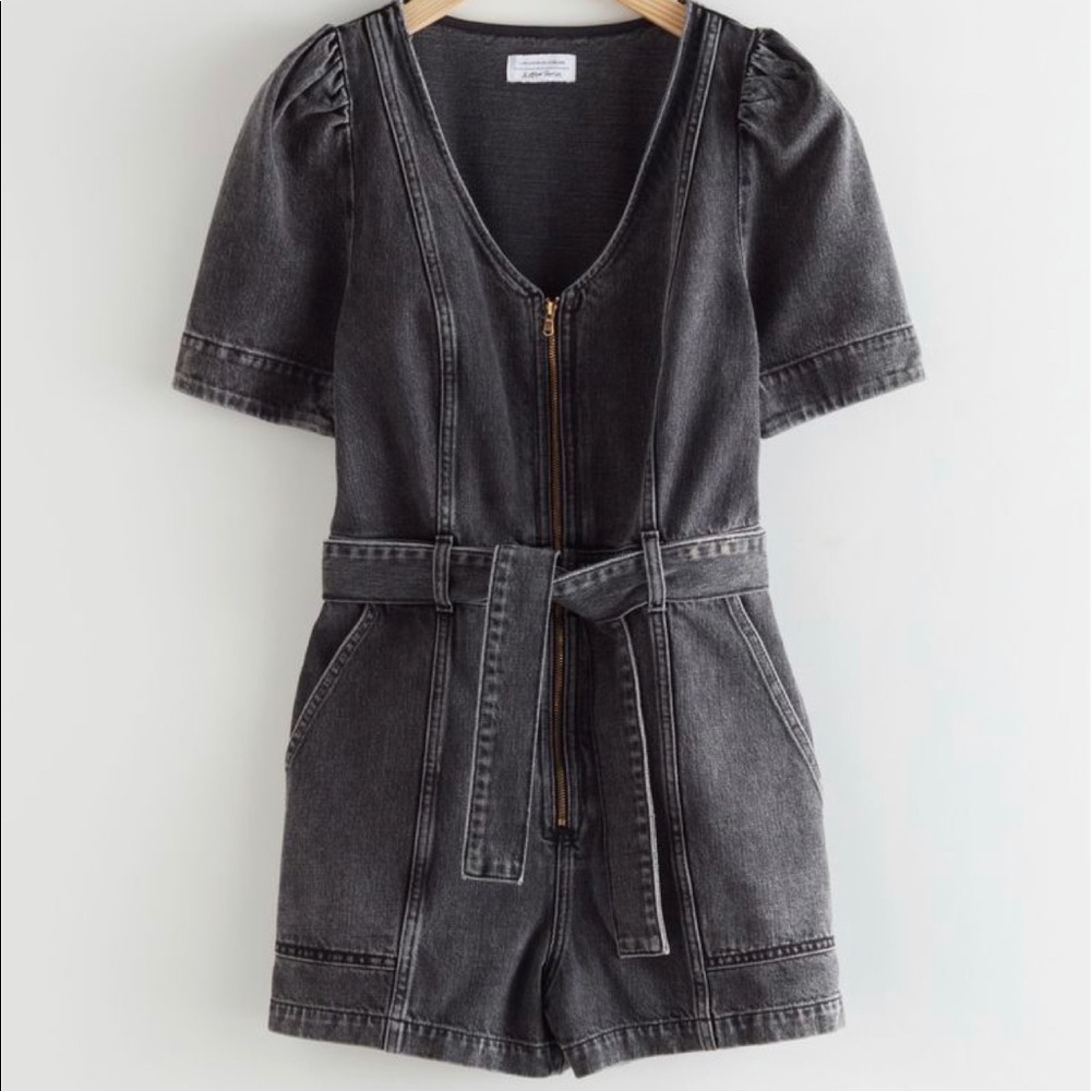 & Other Stories Charcoal Black Denim Romper size 8